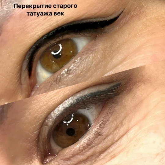 Перекрытие старого татуажа век — работа Татьяны Бах